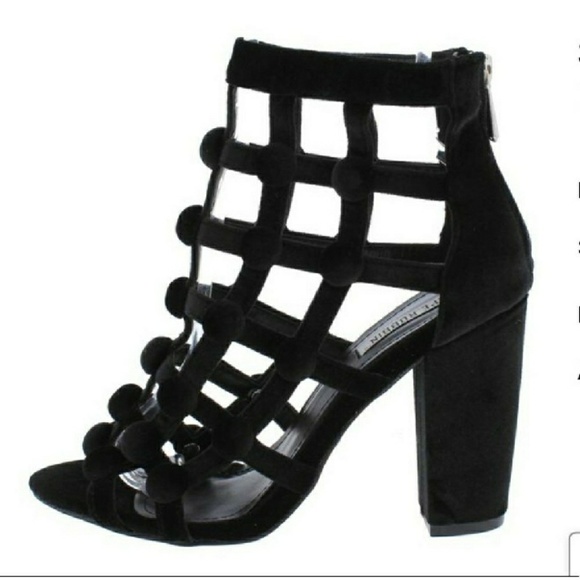 Melissa Velvet Black Strappy Open Toe Chunky Heels NO BOX - Picture 5 of 5